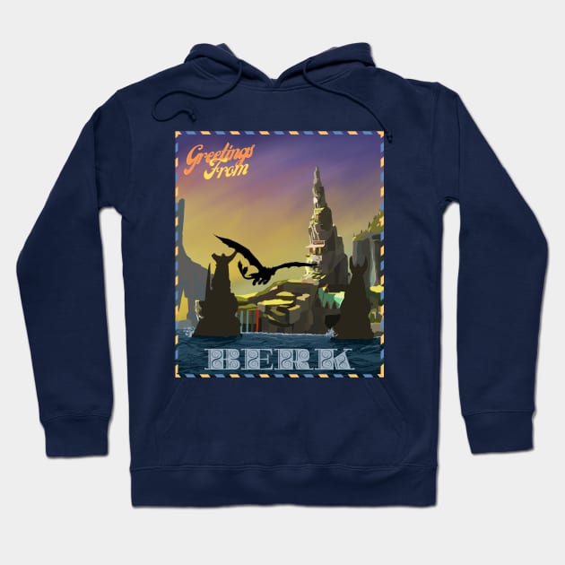 Greetings from Berk-Blue Hoodie by Print Lilac